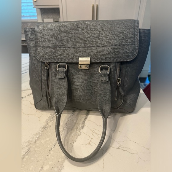 Handbags - Phillip Lim Medium Pashli Shark Embossed Grey Leather Satchel